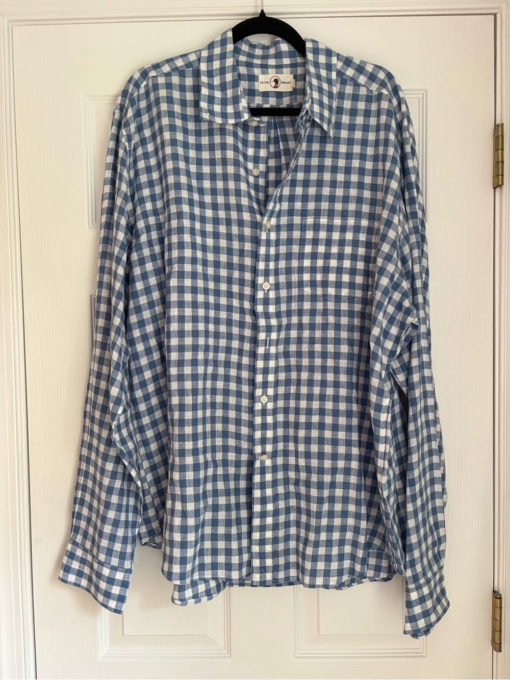 Duck Head Blue and White 100% linen Gingham Button-Down Shirt
